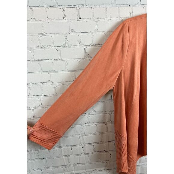 CHICO'S perforated faux suede orange peach open front draped jacket 1 (M) NWOT - Picture 7 of 9